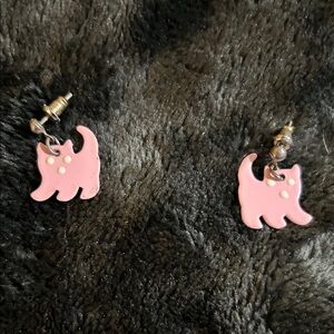 Kids Pink Cat Charm Dangle Earrings